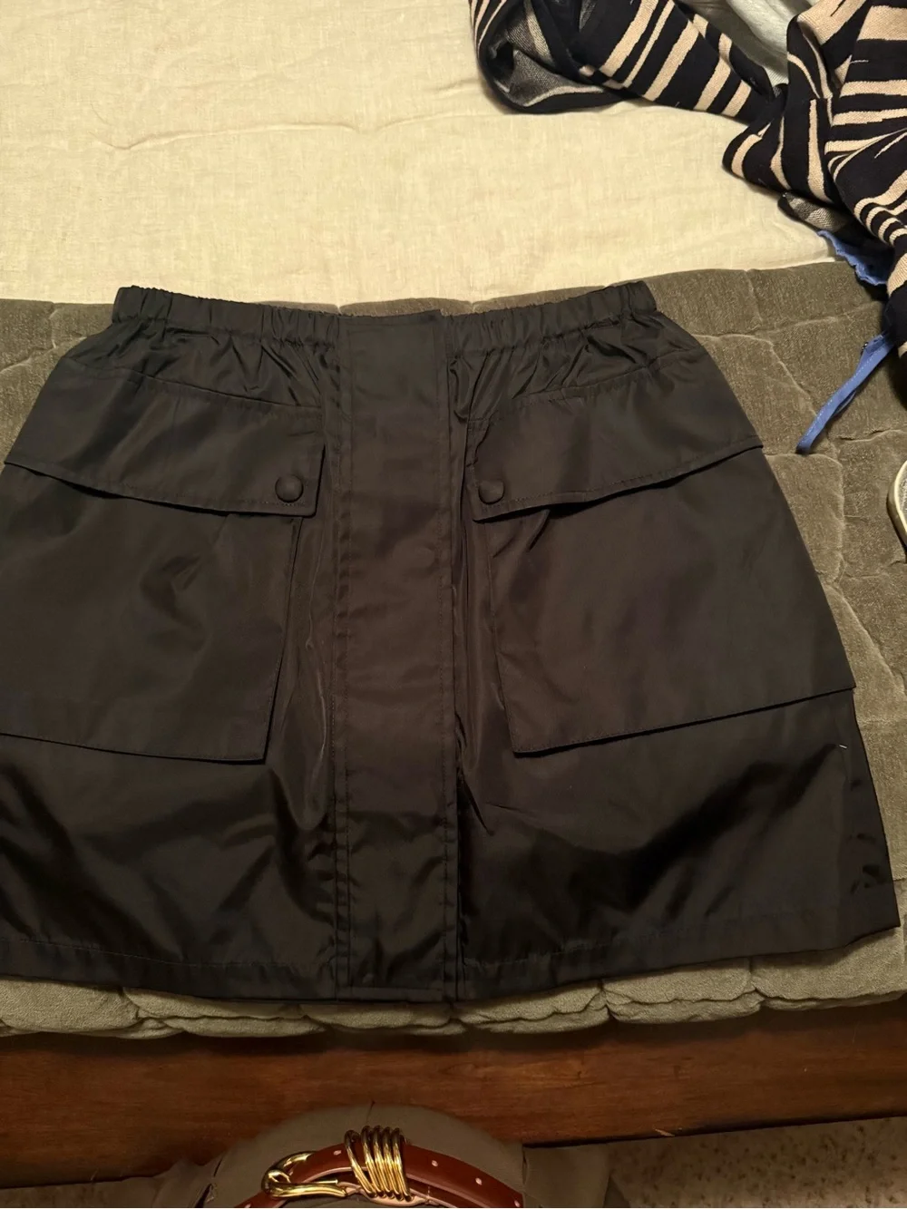 Prada Black Mini Skirt with Elastic Waist and Triangle Logo